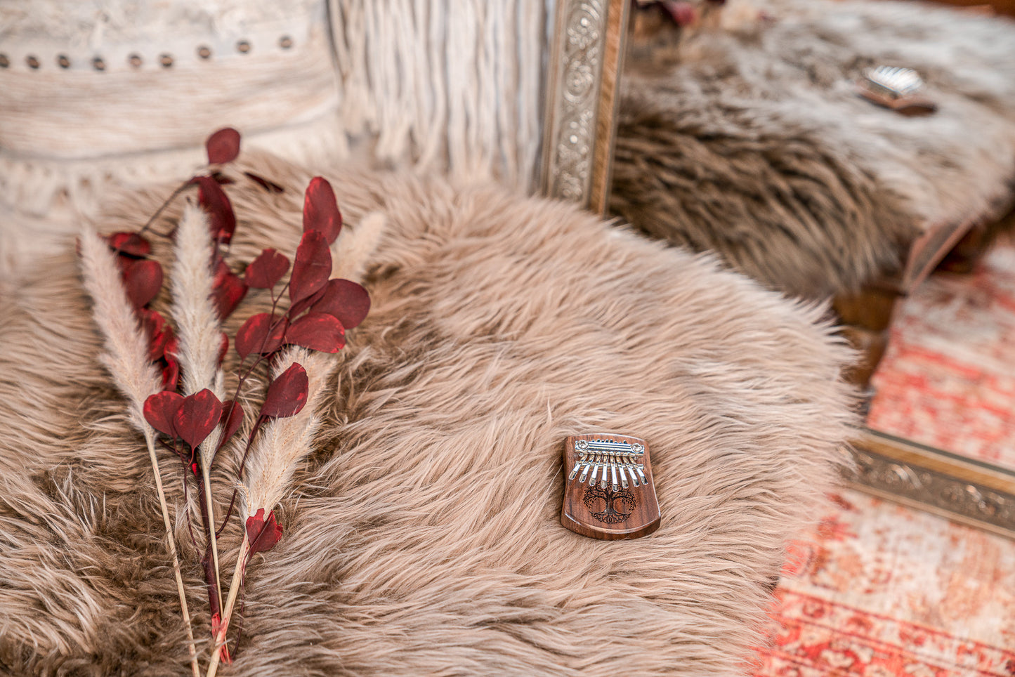 Meinl Sonic Energy Solid "Tree of Life" Mini Kalimba - 8 notes, black walnut detail view 3 at Luna Panther