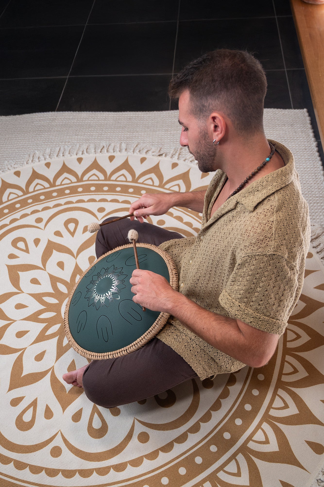 MEINL Sonic Energy Octave Steel Tongue Drum 16" - F Major/9 Notes/432 Hz - Dark Green, Engrave detail view 12 at Luna Panther