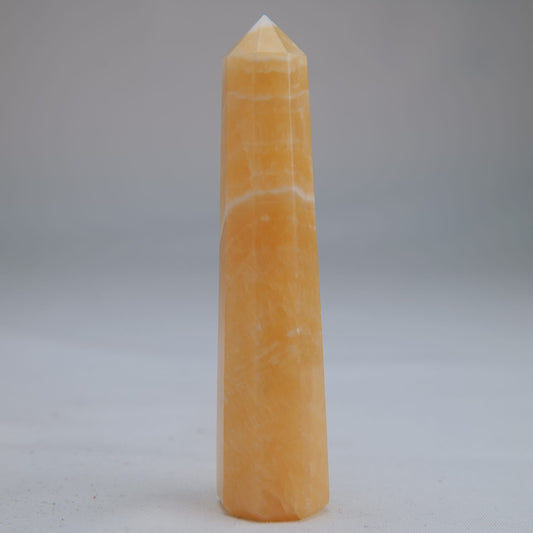 Yellow Banded Calcite Point 57g side alternate view