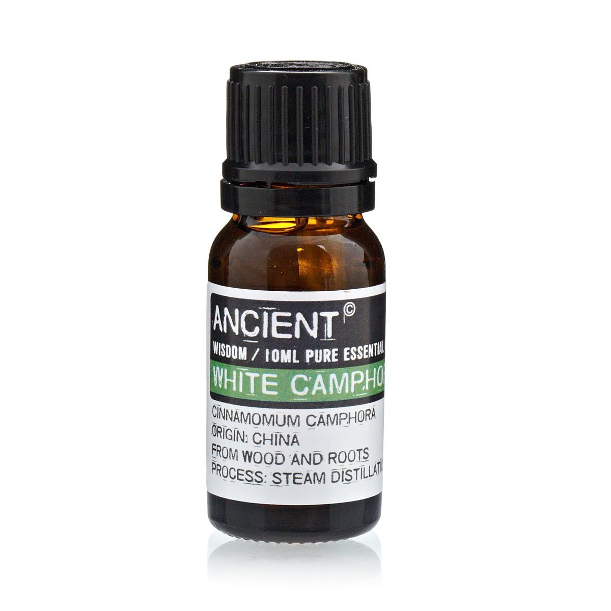 Polished 10 ml White Camphor Essential Oil featuring natural patterning and unique variations - Luna Panther