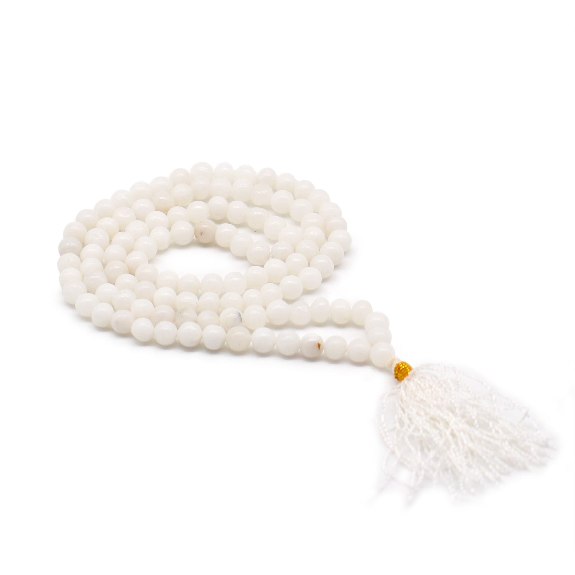 Polished 108 Bead Mala - White Quartz featuring natural patterning and unique variations - Luna Panther