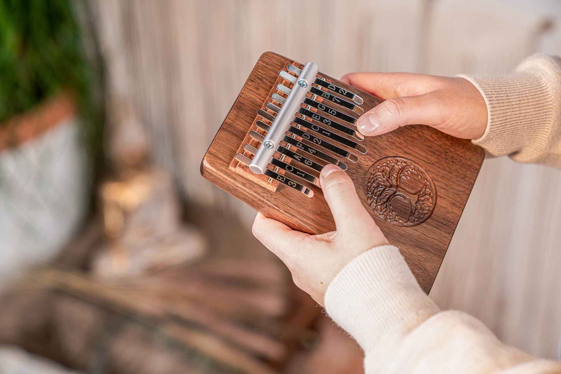 Meinl Sonic Energy Solid "Tree of Life" Kalimba - 10 notes / black walnut detail view 2 at Luna Panther