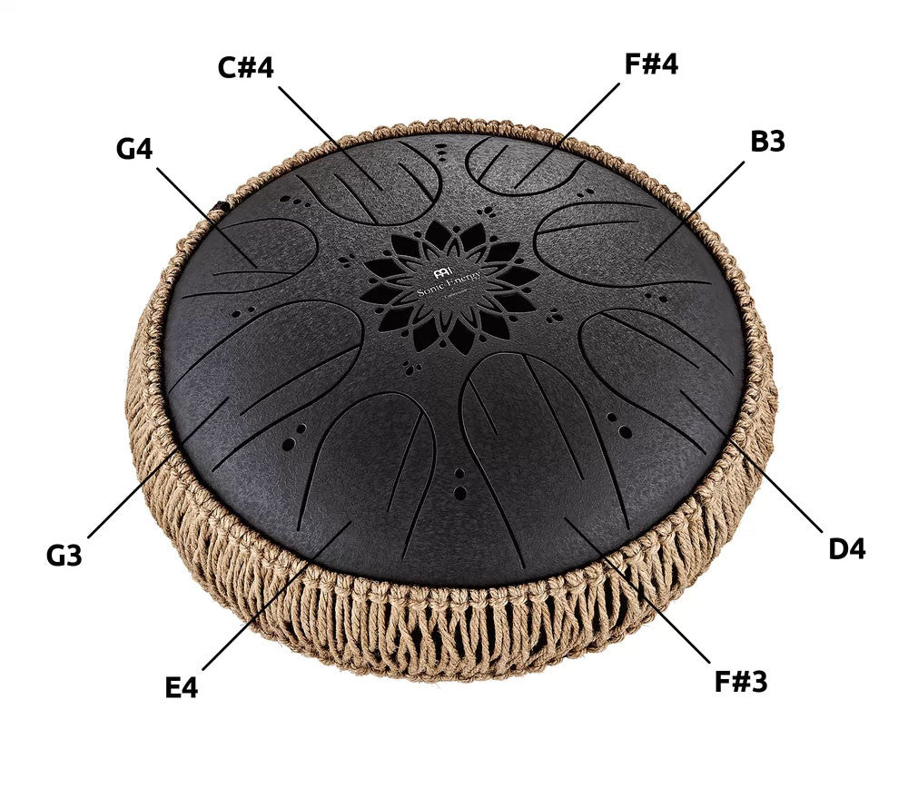 MEINL Sonic Energy Medium Octave Steel Tongue Drum 10" - B Minor/8 Notes/432 Hz - Black detail view 11 at Luna Panther
