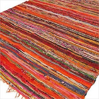 Polished 152 x 90cm Luxury Rag Rug - Orange featuring natural patterning and unique variations - Luna Panther