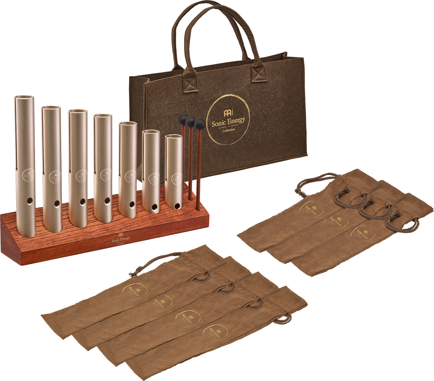 MEINL Sonic Energy 7-piece Wah-Wah Tube Chakra Set, 432 Hz, Champagne gold detail view 7 at Luna Panther