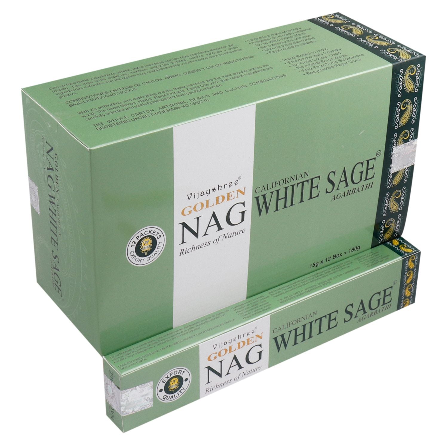 Polished 15G Golden Nag White Sage Incense featuring natural patterning and unique variations - Luna Panther