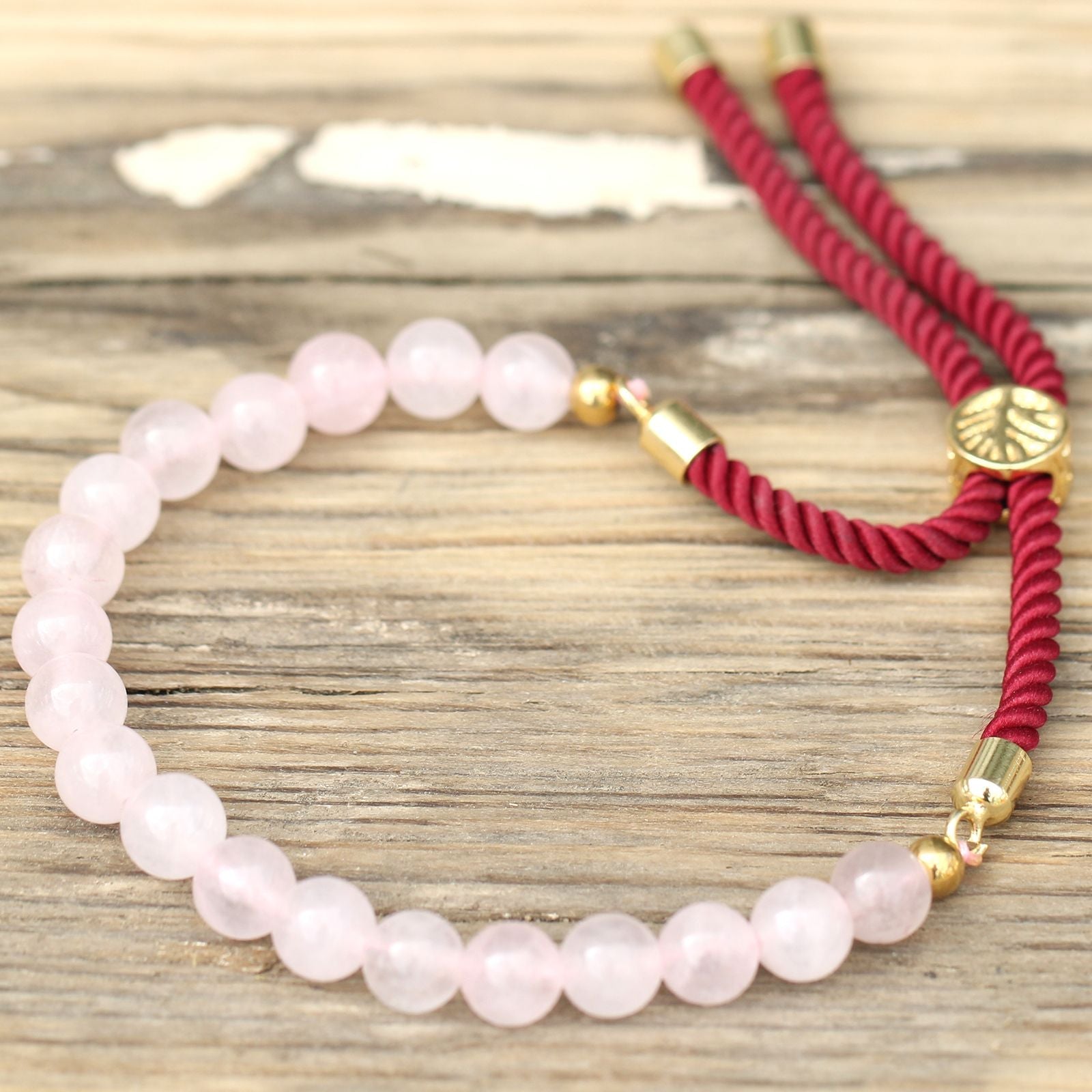 18K Gold Plated Gemstone Bordeaux String Bracelet - Rose Quartz - Luna Panther