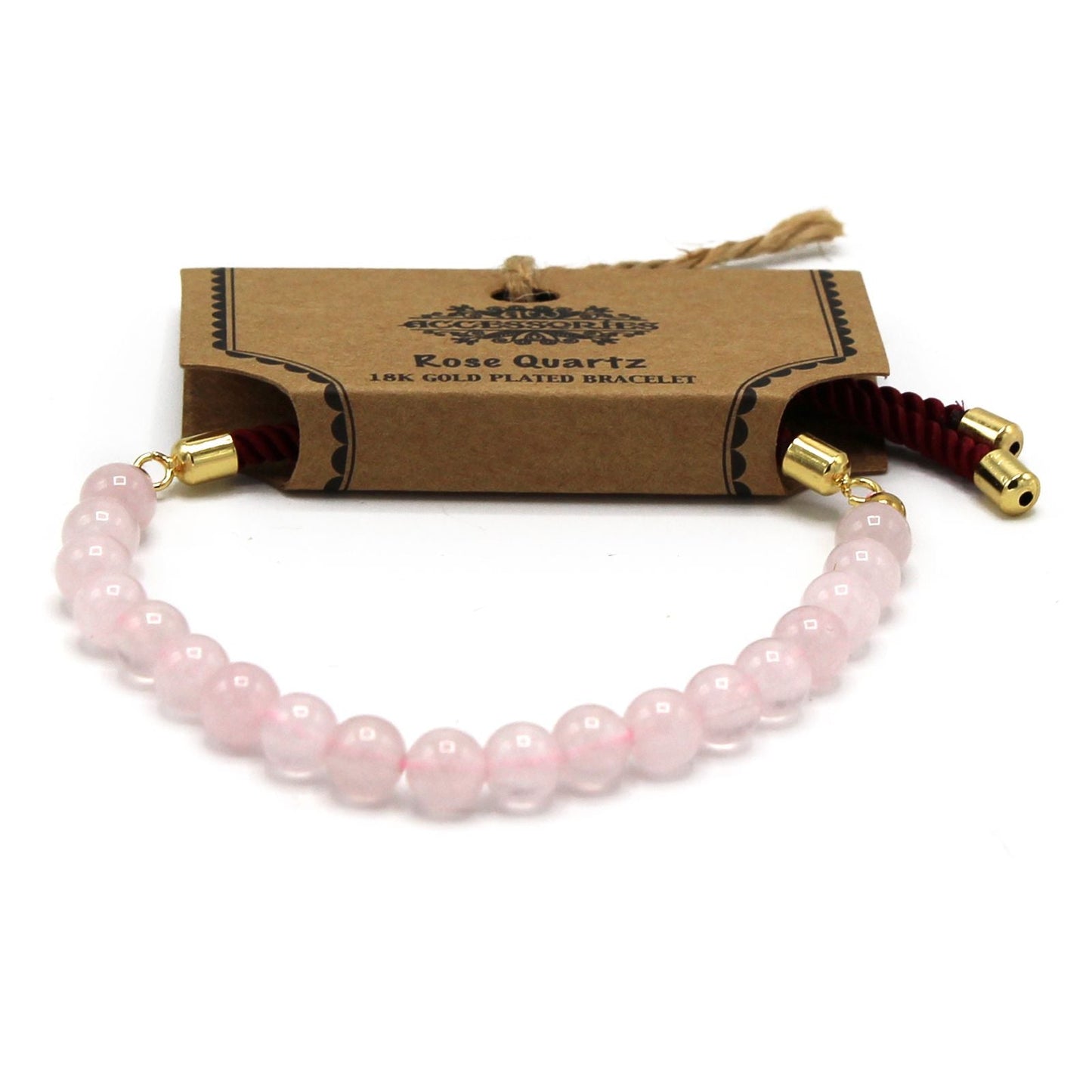 18K Gold Plated Gemstone Bordeaux String Bracelet - Rose Quartz - Luna Panther