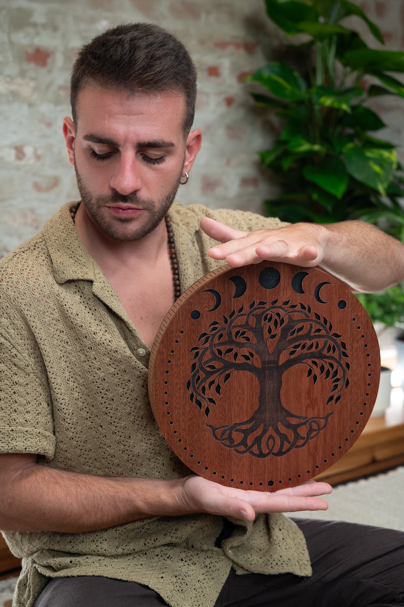 MEINL Sonic Energy 12" Rain Disk, Stream Sound, Moon Phases & Tree of Life Carving detail view 10 at Luna Panther