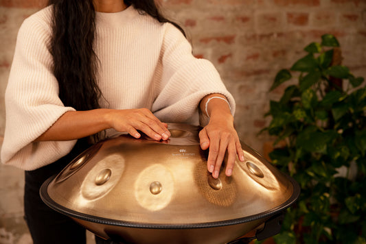 MEINL Sonic Energy Sensory Handpan Stainless Steel D Kurd 10 Notes 440 Hz - Vintage Gold detail view 2 at Luna Panther alternate view