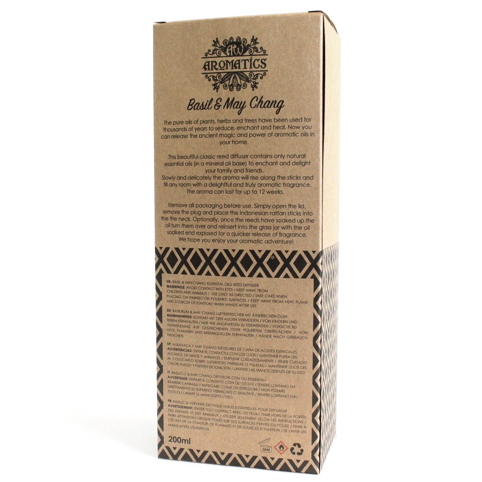 200ml Basil & Maychang Essential Oil Reed Diffuser - Luna Panther