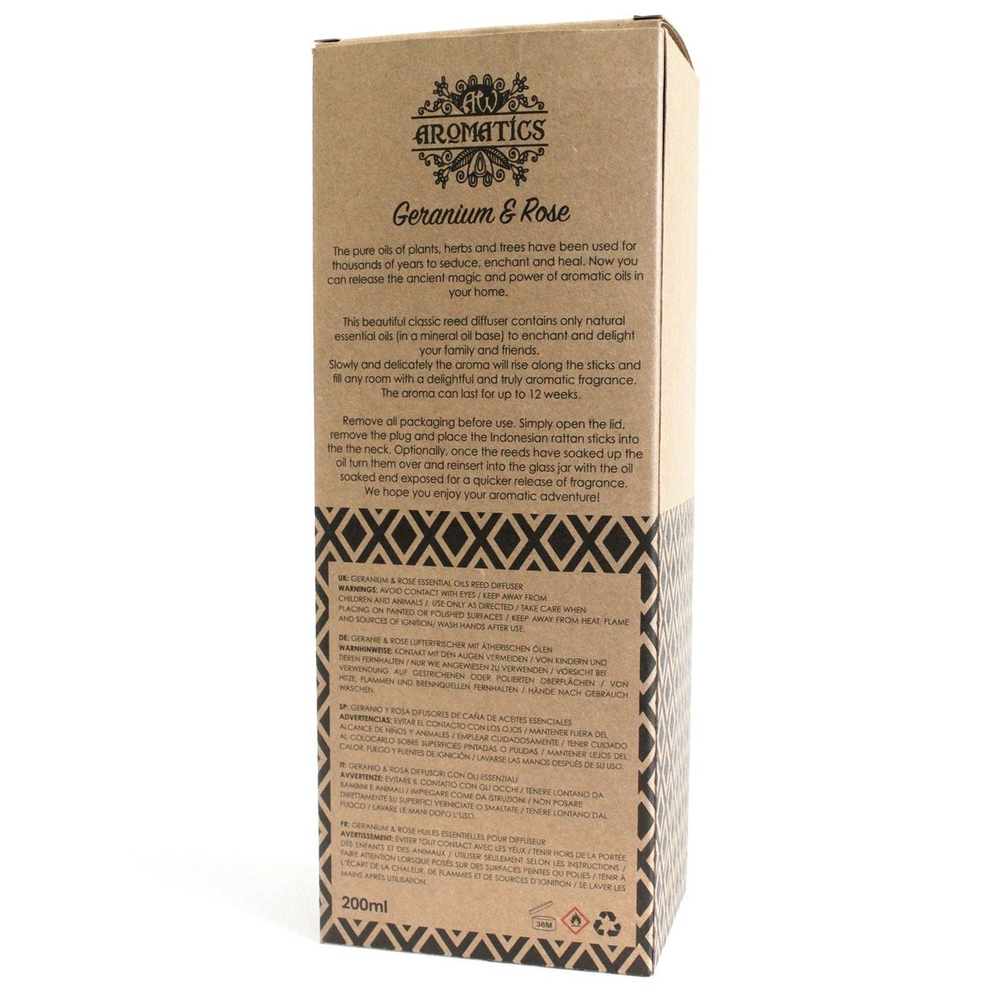 200ml Geranium & Rose Essential Oil Reed Diffuser - Luna Panther