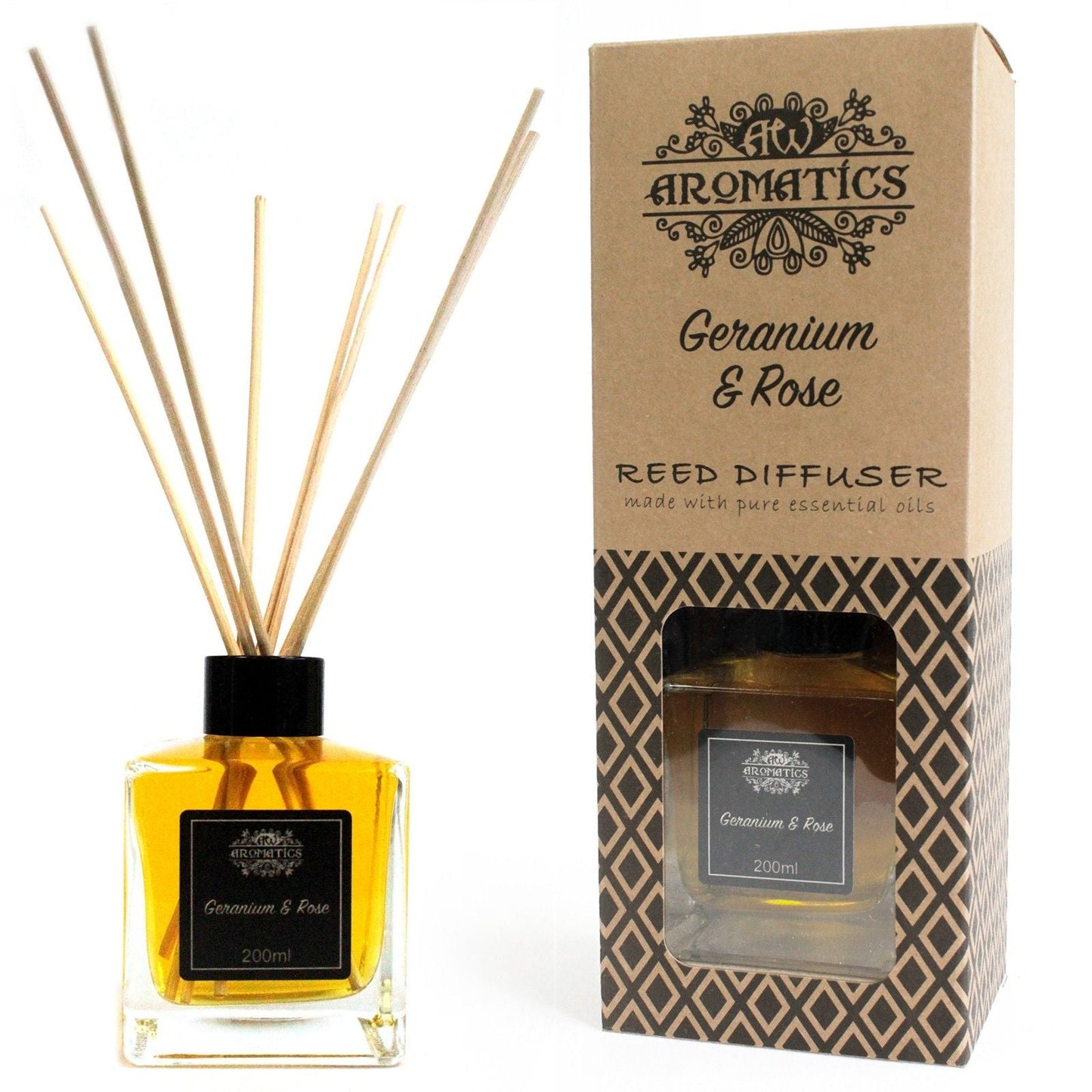 200ml Geranium & Rose Essential Oil Reed Diffuser - Luna Panther