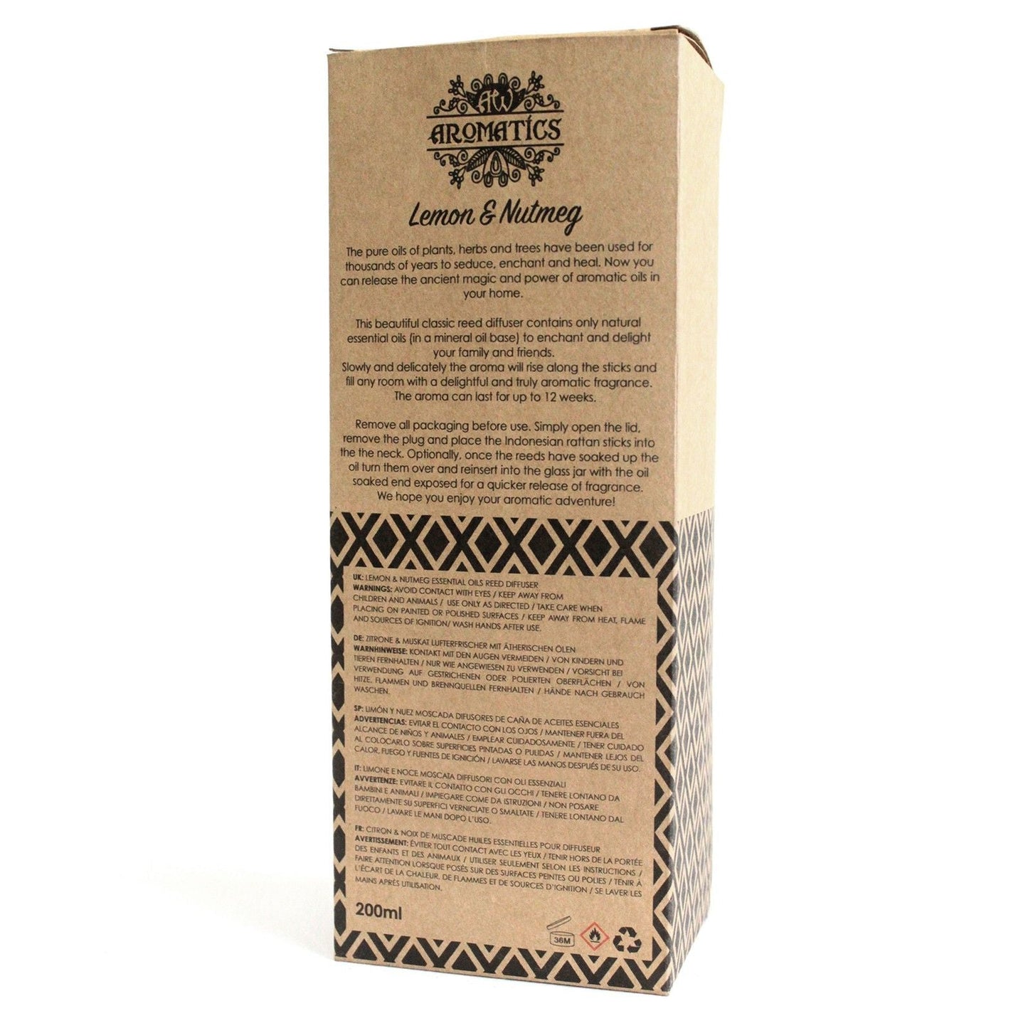 200ml Lemon & Nutmeg Essential Oil Reed Diffuser - Luna Panther