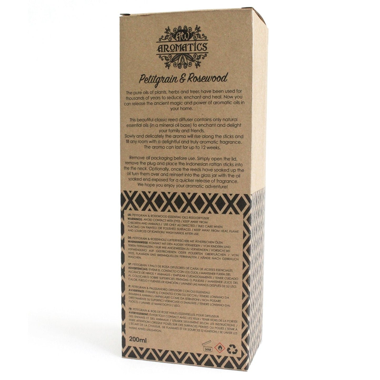 200ml Petitgrain & Rosewood Essential Oil Reed Diffuser - Luna Panther