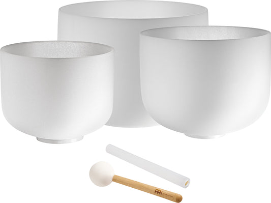 MEINL Sonic Energy White-Frosted Crystal Singing Bowls Set 3 pcs - G4/E4/C4/432 Hz at Luna Panther