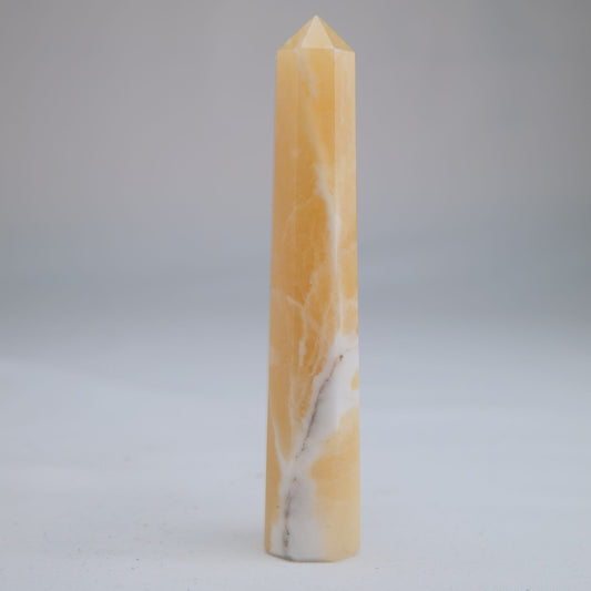 Yellow Banded Calcite Point 71g front