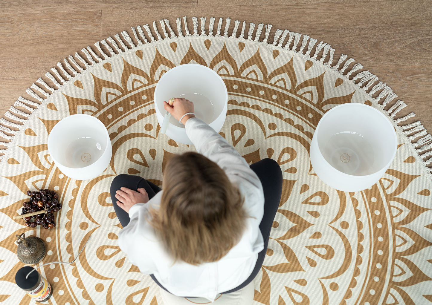MEINL Sonic Energy Meditation Rug - Vintage Gold / Floral Design detail view 4 at Luna Panther
