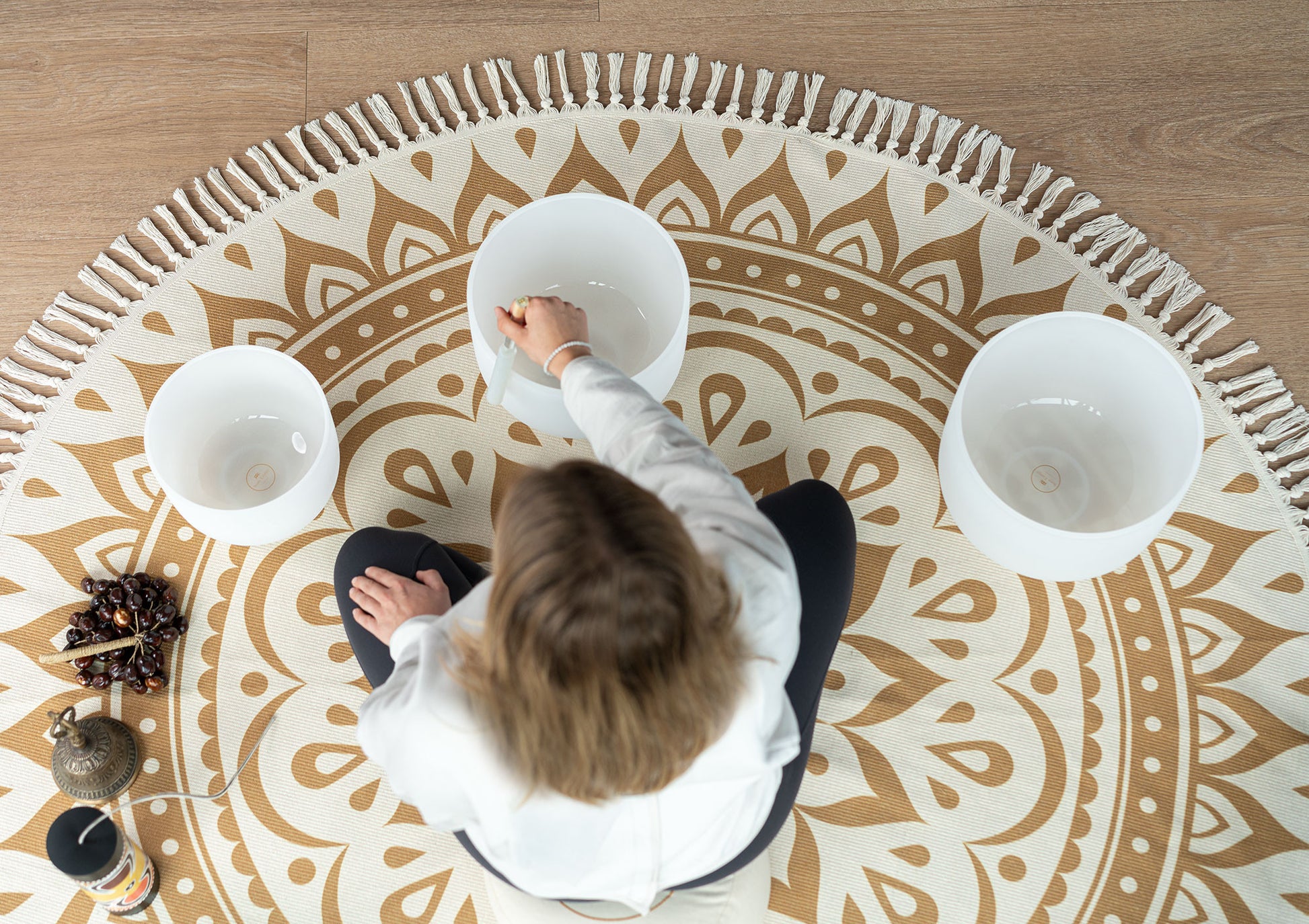 MEINL Sonic Energy Meditation Rug - Vintage Gold / Floral Design detail view 4 at Luna Panther