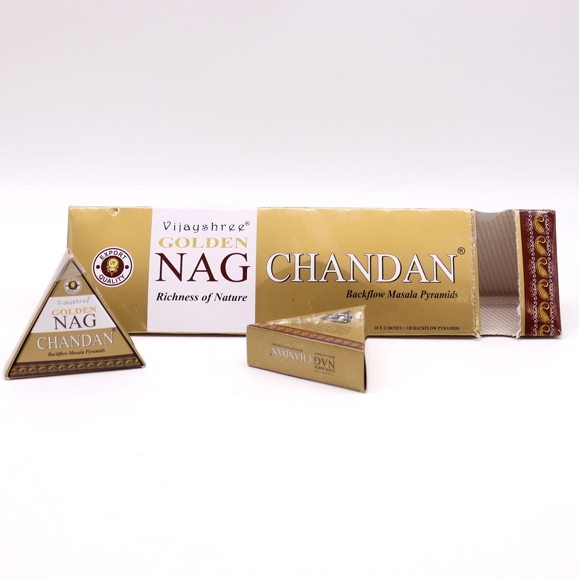 42g Jumbo Golden Nag - Chandan Backflow Incense Cones - Luna Panther