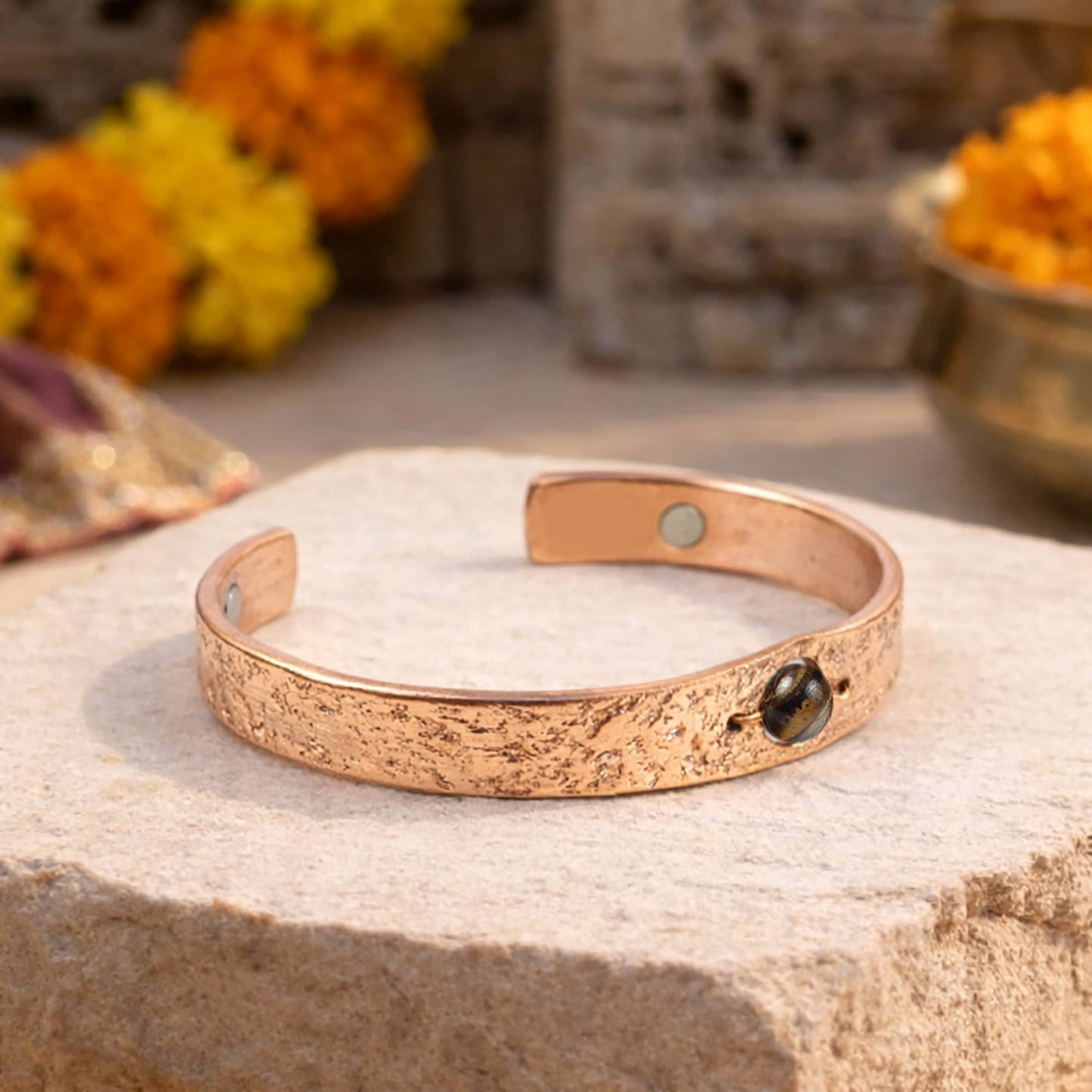 Copper Bracelet with Tiger Eye Crystal