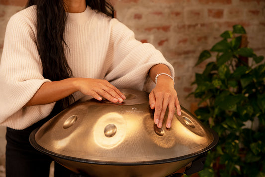MEINL Sonic Energy Sensory Handpan Stainless Steel D Amara 9 Notes 440 Hz - Vintage Gold detail view 2 at Luna Panther alternate view