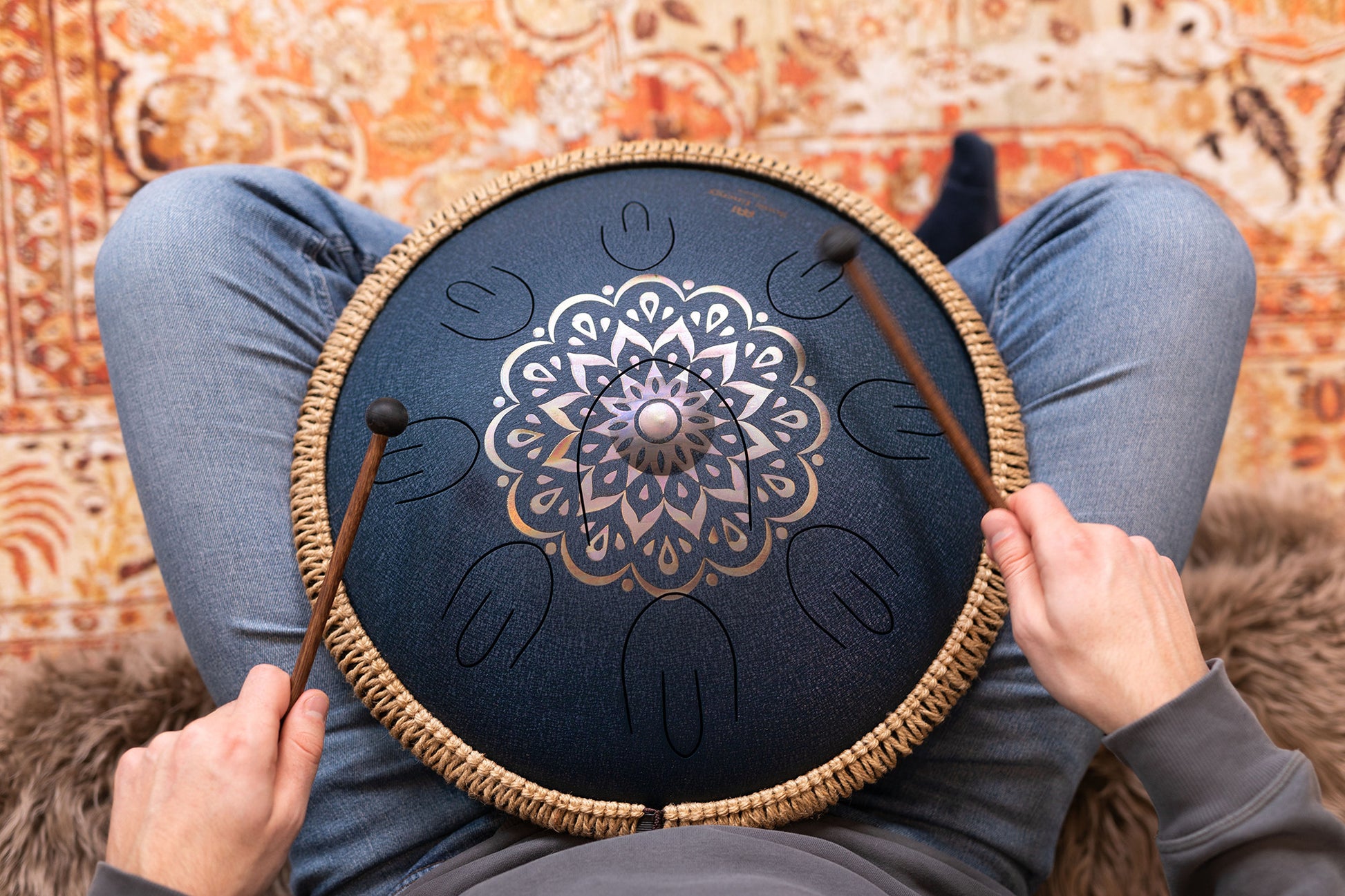 MEINL Sonic Energy Octave Steel Tongue Drum 16" - D Amara/9 Notes/440 Hz - Lasered Floral Desig detail view 4 at Luna Panther