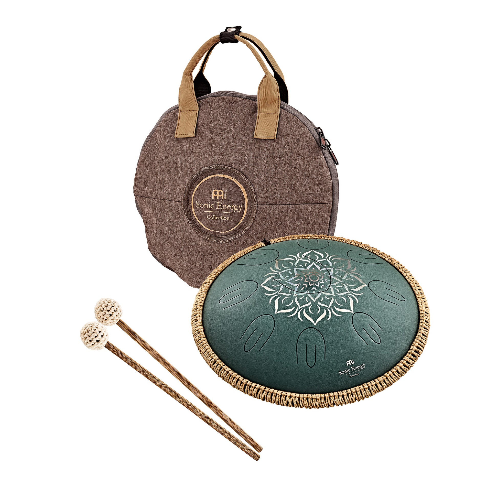 MEINL Sonic Energy Octave Steel Tongue Drum 16" - F Major/9 Notes/432 Hz - Dark Green, Engraved detail view 3 at Luna Panther