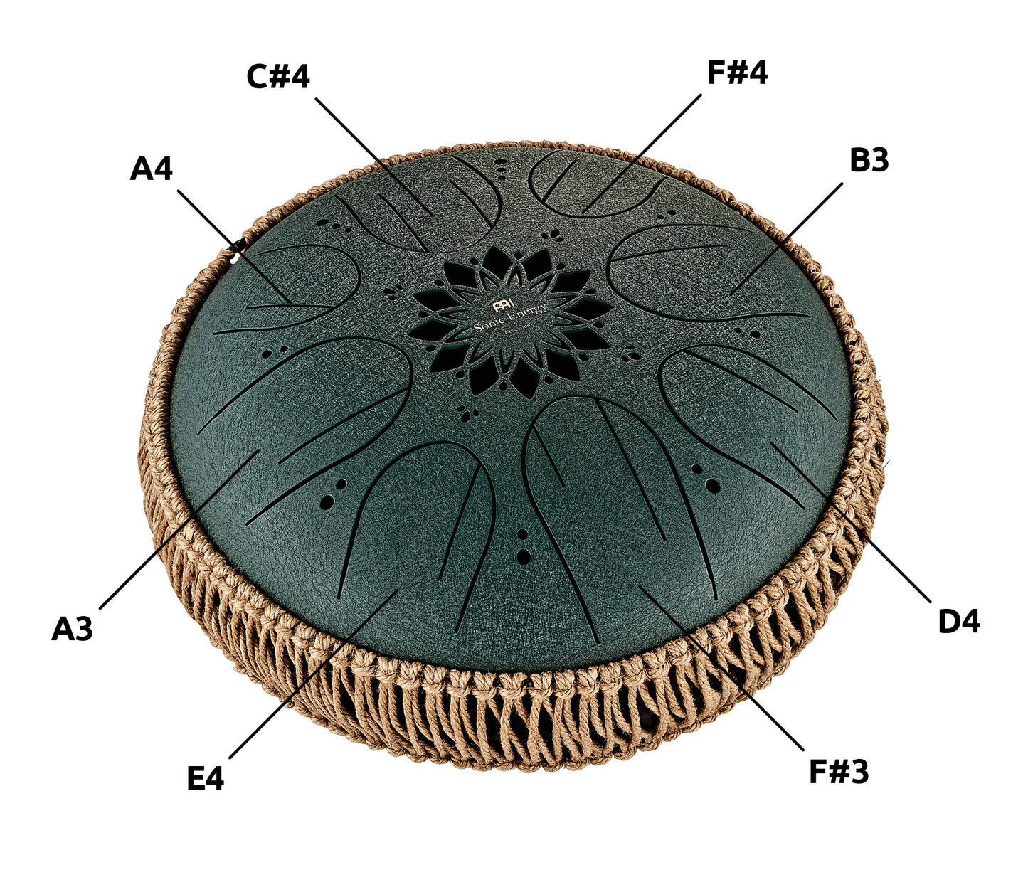 MEINL Sonic Energy Medium Octave Steel Tongue Drum 10" - F# Minor/8 Notes/432 Hz - Dark Green detail view 11 at Luna Panther