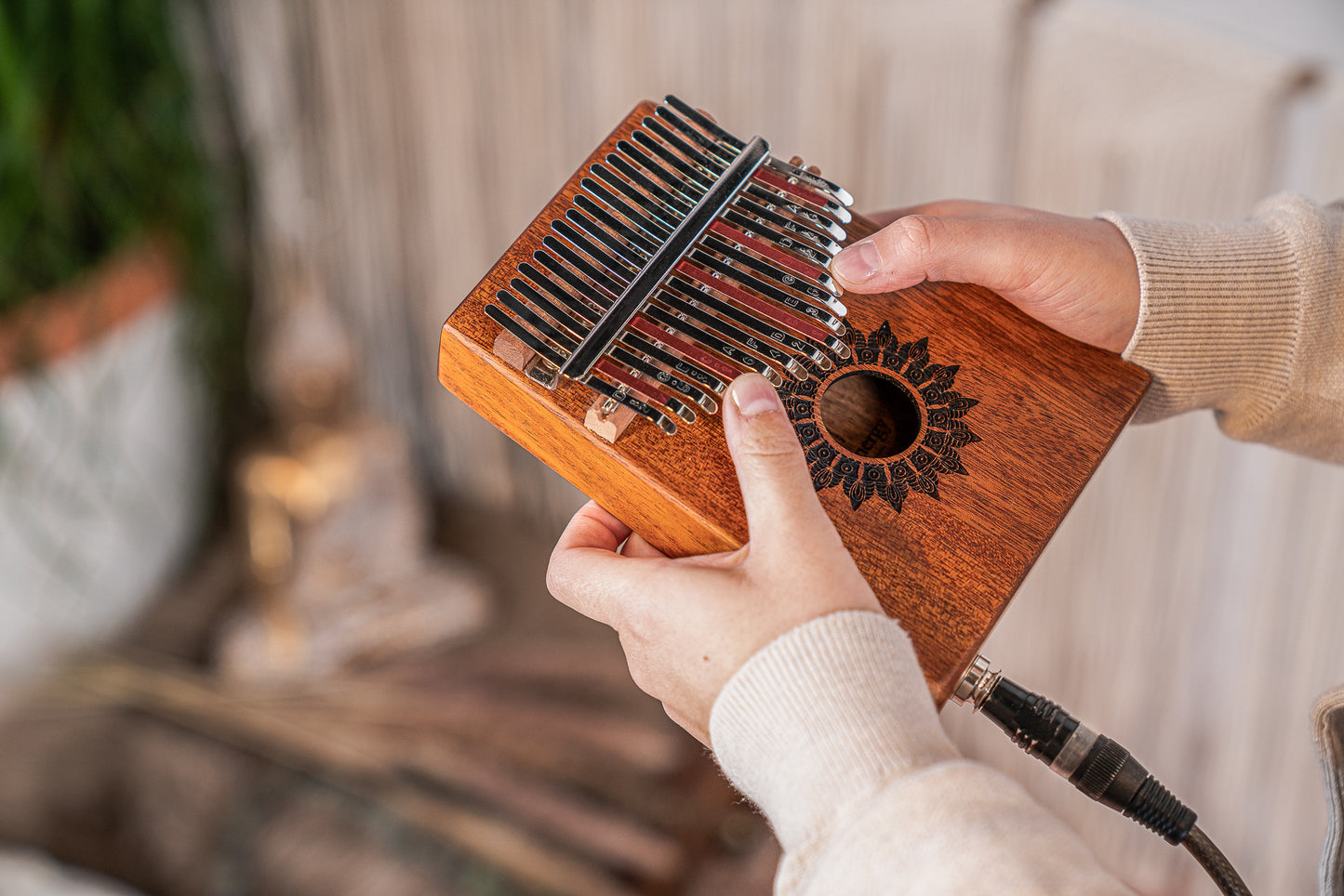 Meinl Sonic Energy Soundhole Pickup Kalimba - 17 notes, mahogany detail view 2 at Luna Panther