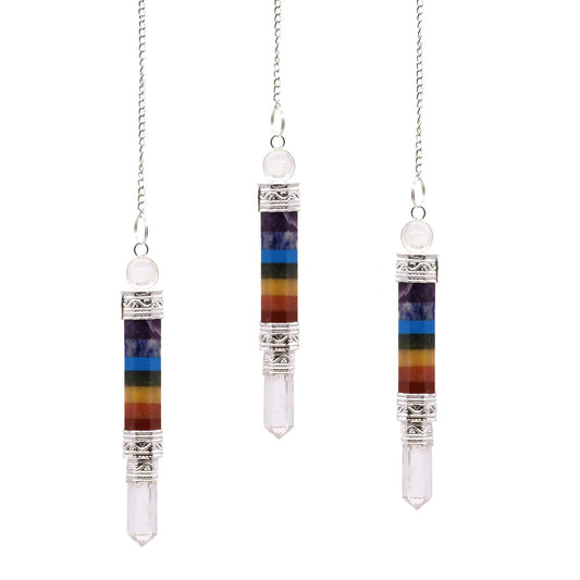 Polished 7 Charka 3 Piece Joint Pendulum featuring natural patterning and unique variations - Luna Panther