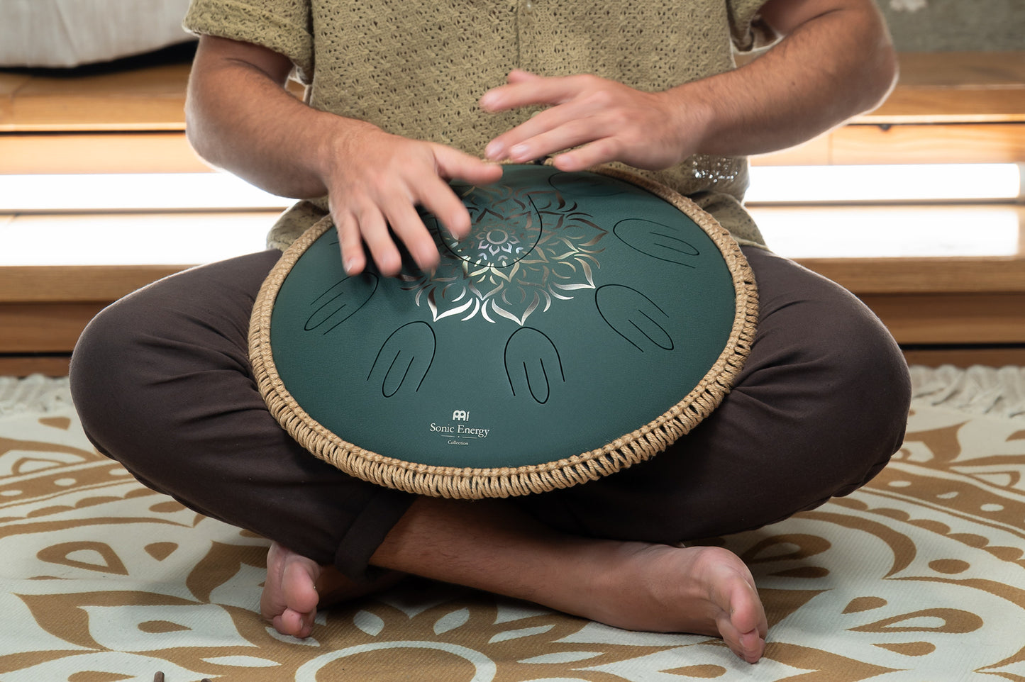 MEINL Sonic Energy Octave Steel Tongue Drum 16" - F# Minor/9 Notes>/432 Hz - Dark Green, Engra detail view 10 at Luna Panther