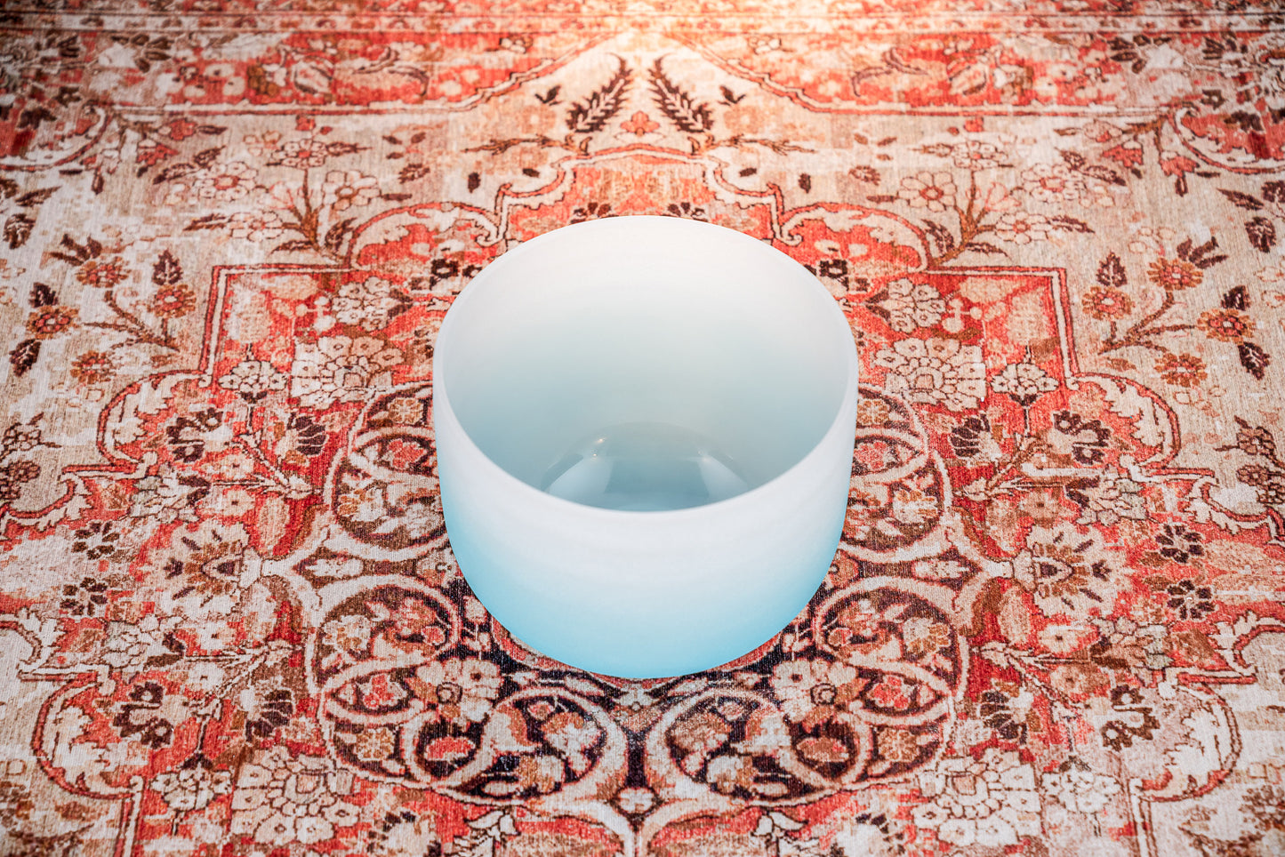 MEINL Sonic Energy Color-Frosted Crystal Singing Bowl 10" - G4/Throat Chakra/440 Hz - Light Blu detail view 2 at Luna Panther