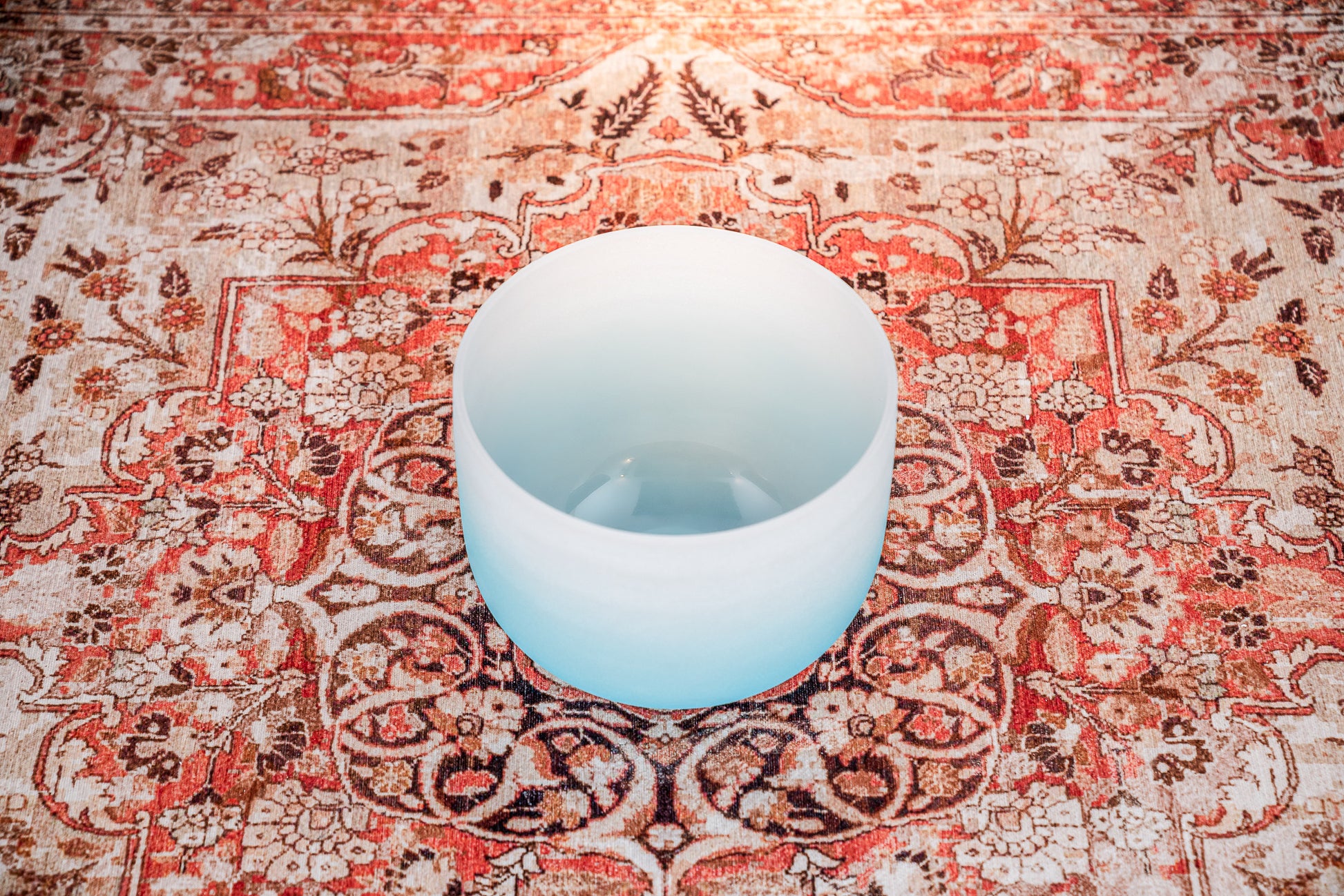 MEINL Sonic Energy Color-Frosted Crystal Singing Bowl 10" - G4/Throat Chakra/440 Hz - Light Blu detail view 2 at Luna Panther
