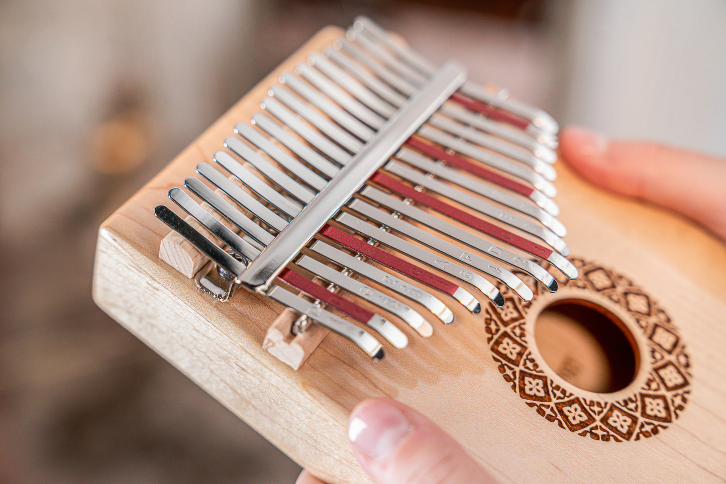 Meinl Sonic Energy Soundhole Pickup Kalimba - 17 notes, maple detail view 5 at Luna Panther
