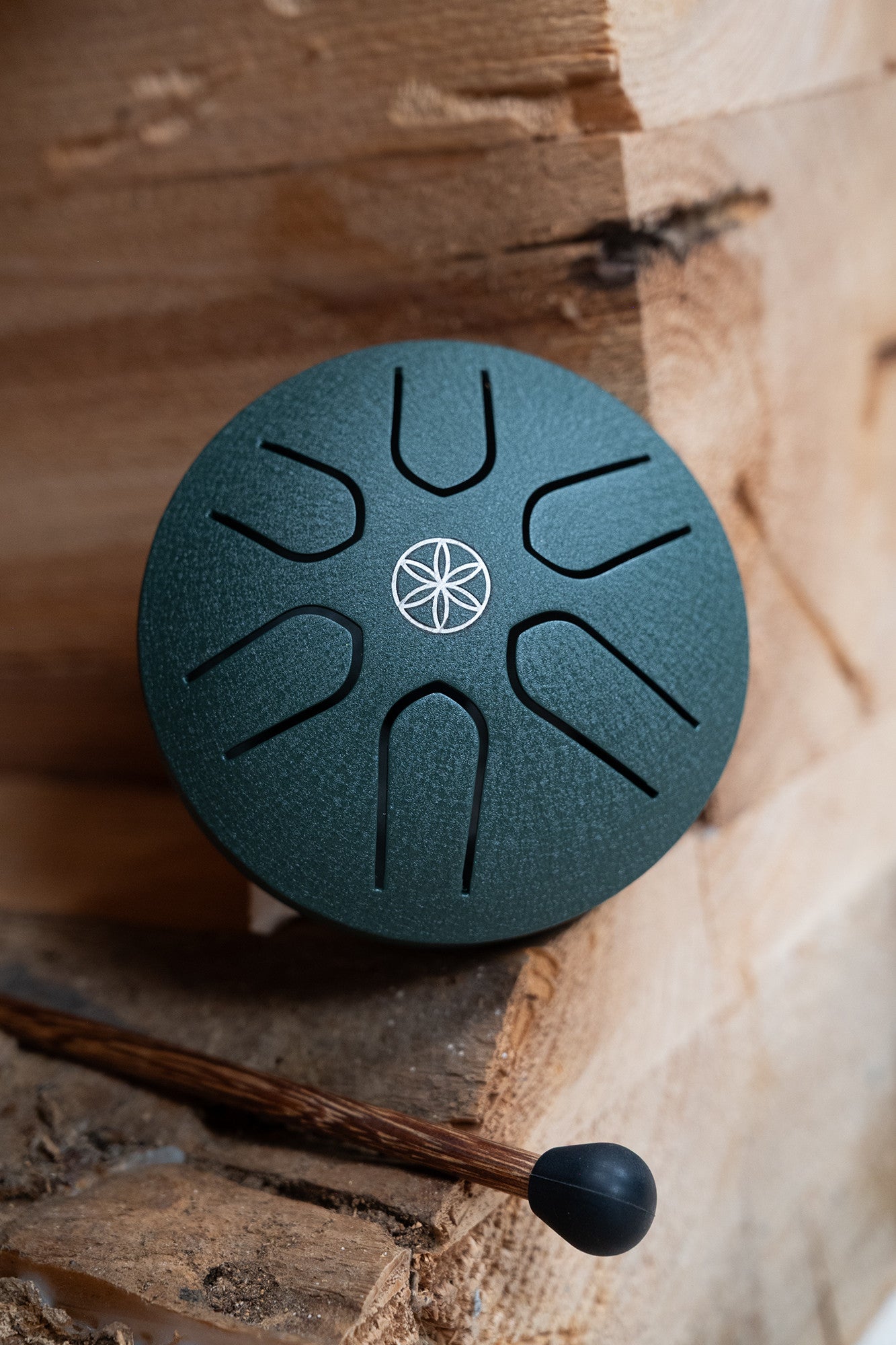 MEINL Sonic Energy Pocket Steel Tongue Drum 3", A Major/6 notes/440 Hz - Dark Green, Germ of Li detail view 5 at Luna Panther