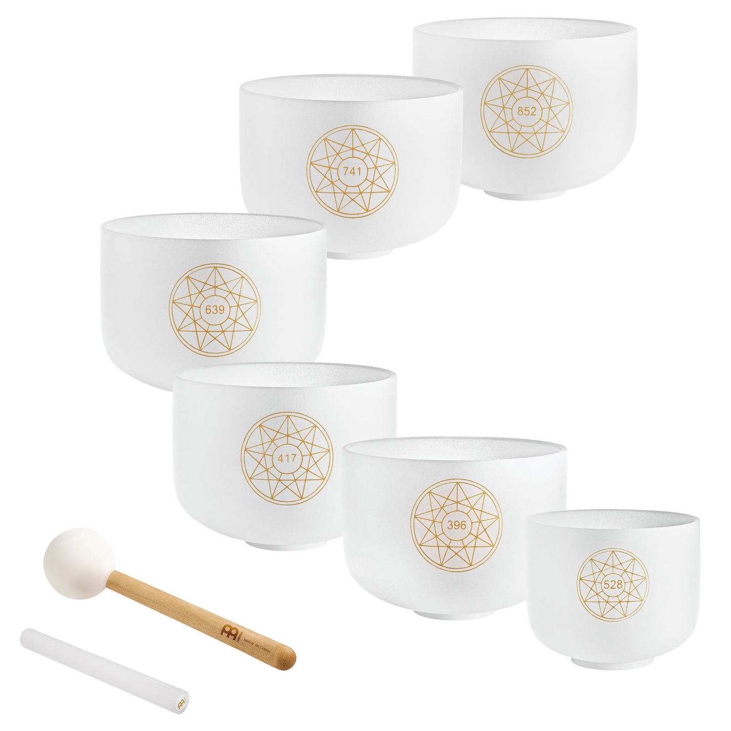 MEINL Sonic Energy Solfeggio Crystal Singing Bowl Set 6 pcs - Ut 396 Hz/Re 417 Hz/Mi 528 Hz/Fa 639 Hz/Sol 741 at Luna Panther