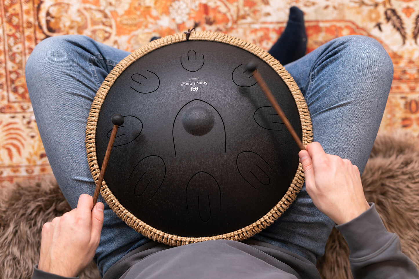 MEINL Sonic Energy Octave Steel Tongue Drum 16" - D Kurd/9 Notes/44 Hz - Black detail view 4 at Luna Panther