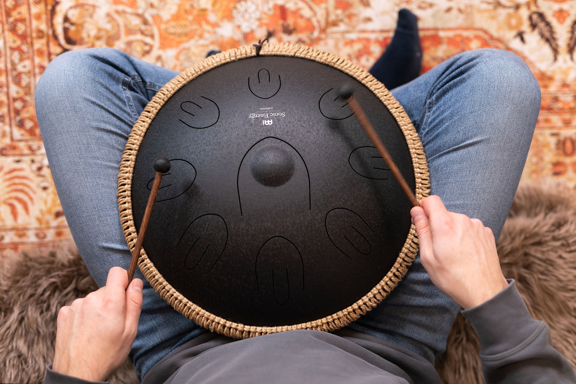 MEINL Sonic Energy Octave Steel Tongue Drum 16" - D Kurd/9 Notes/44 Hz - Black detail view 4 at Luna Panther