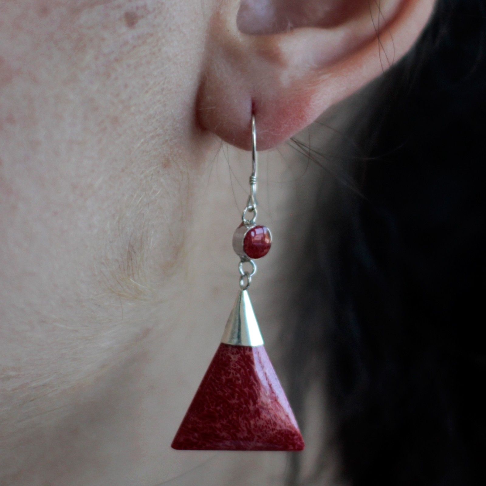 925 Silver Earrings - Triangle Double Drop - Luna Panther