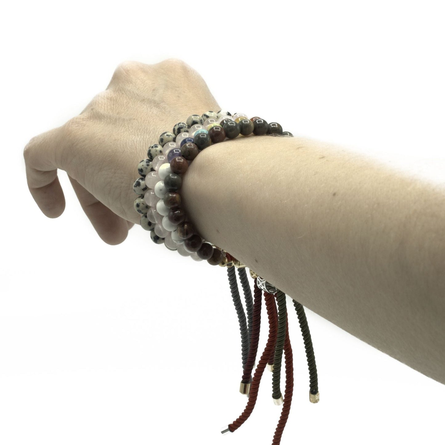 925 Silver Plated Gemstone Charcoal String Bracelet - Dalmatian Jasper - Luna Panther