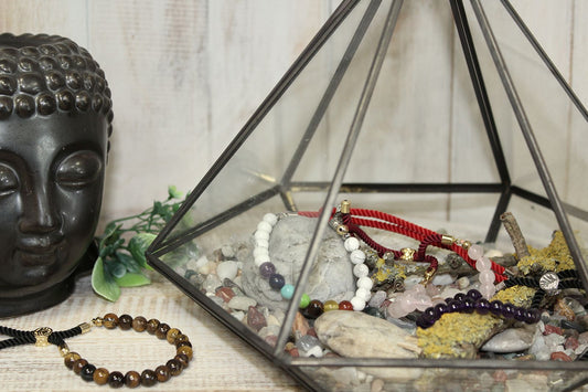 925 Silver Plated Gemstone Charcoal String Bracelet - Dalmatian Jasper - Luna Panther alternate view