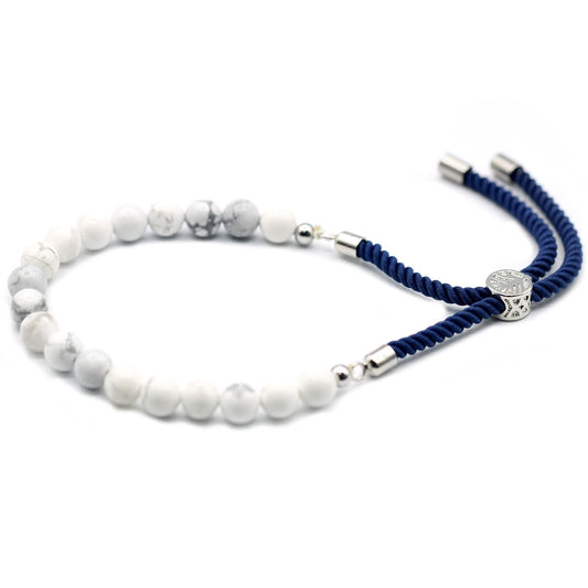 925 Silver Plated Gemstone Navy String Bracelet - White Howlite - Luna Panther
