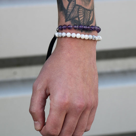 925 Silver Plated Gemstone Navy String Bracelet - White Howlite - Luna Panther alternate view