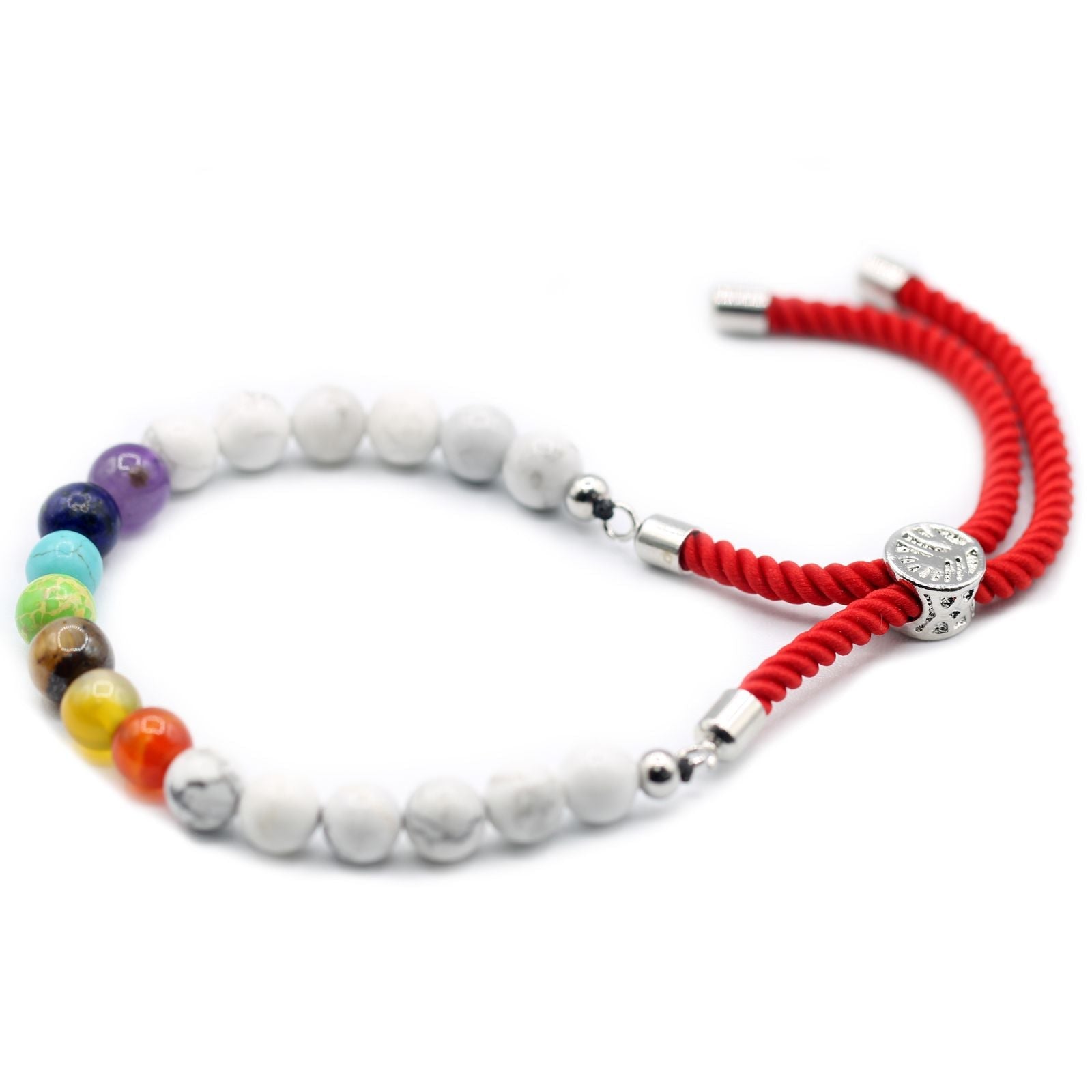 925 Silver Plated Gemstone Royal Red String Bracelet - White Howlite Chakra - Luna Panther