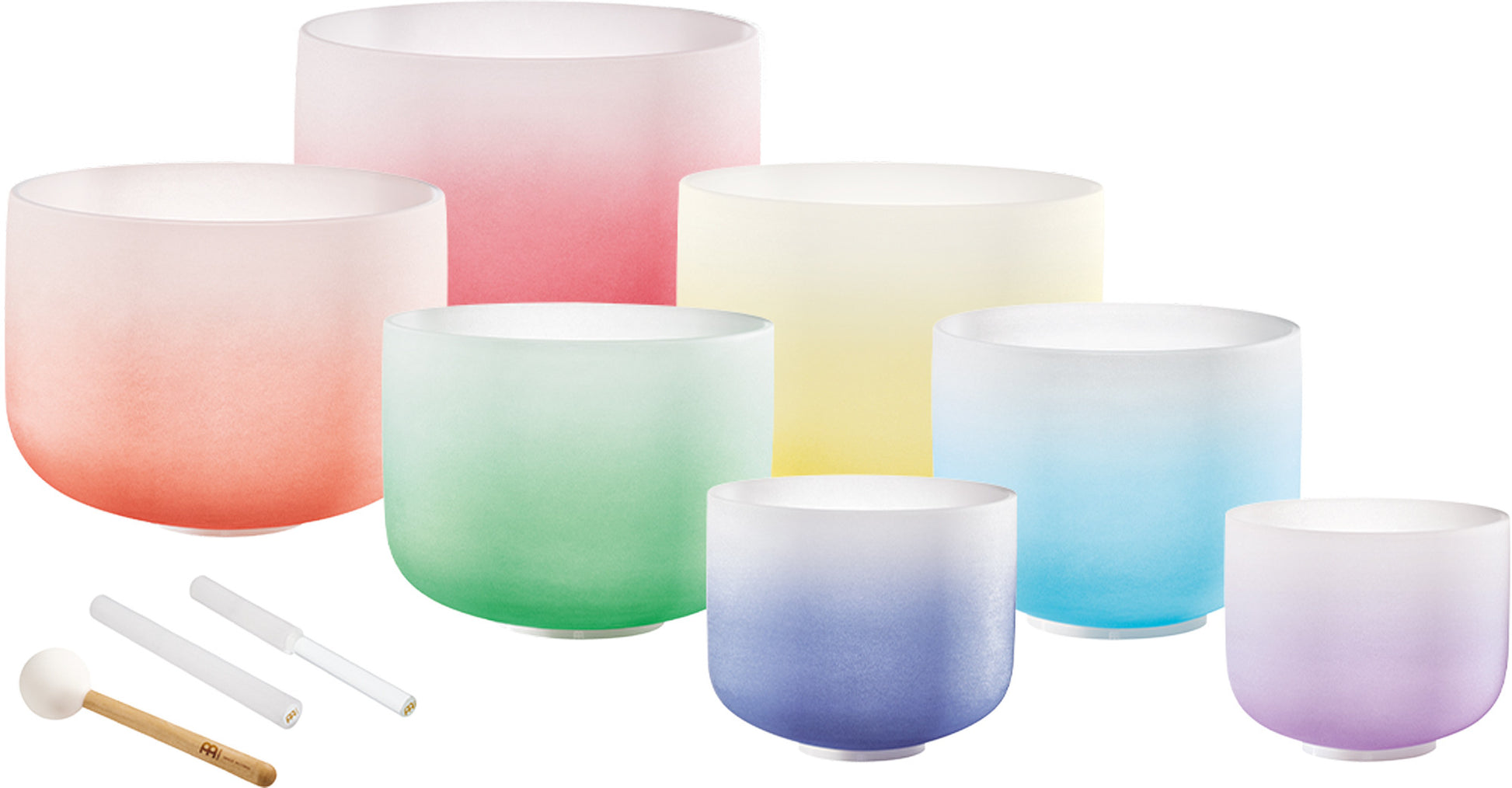 MEINL Sonic Energy Color-Frosted Crystal Singing Bowl Chakra Set 7 pcs - B4/A4/G4/F4/E4/D4/C4/440 Hz at Luna Panther