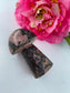Polished Rhodonite Mushroom 139Grams featuring pink tone with black veining - Luna Panther