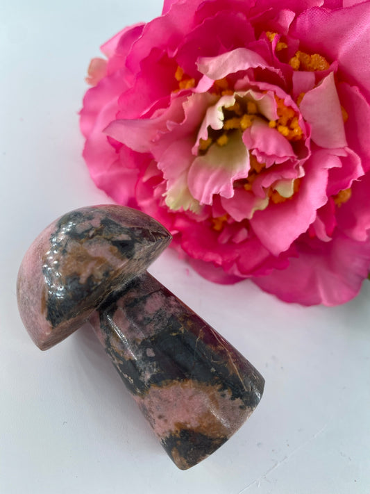 Polished Rhodonite Mushroom 120Grams 1 featuring pink tone with black veining - Luna Panther alternate view