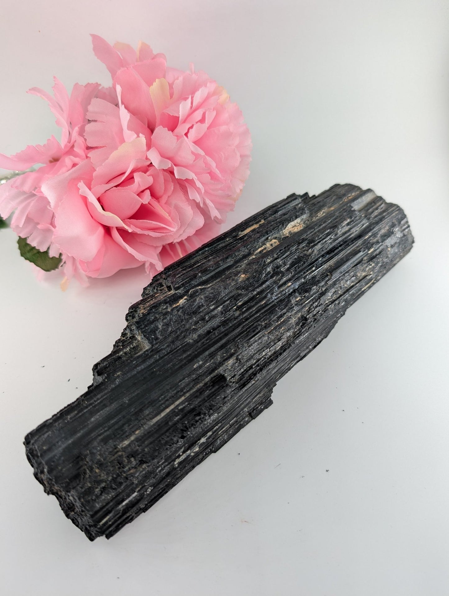 Polished AAA+ Huge Black Tourmaline Crystal - 1540 Grams, 250mm featuring deep black tone with natural striations - Luna Panther