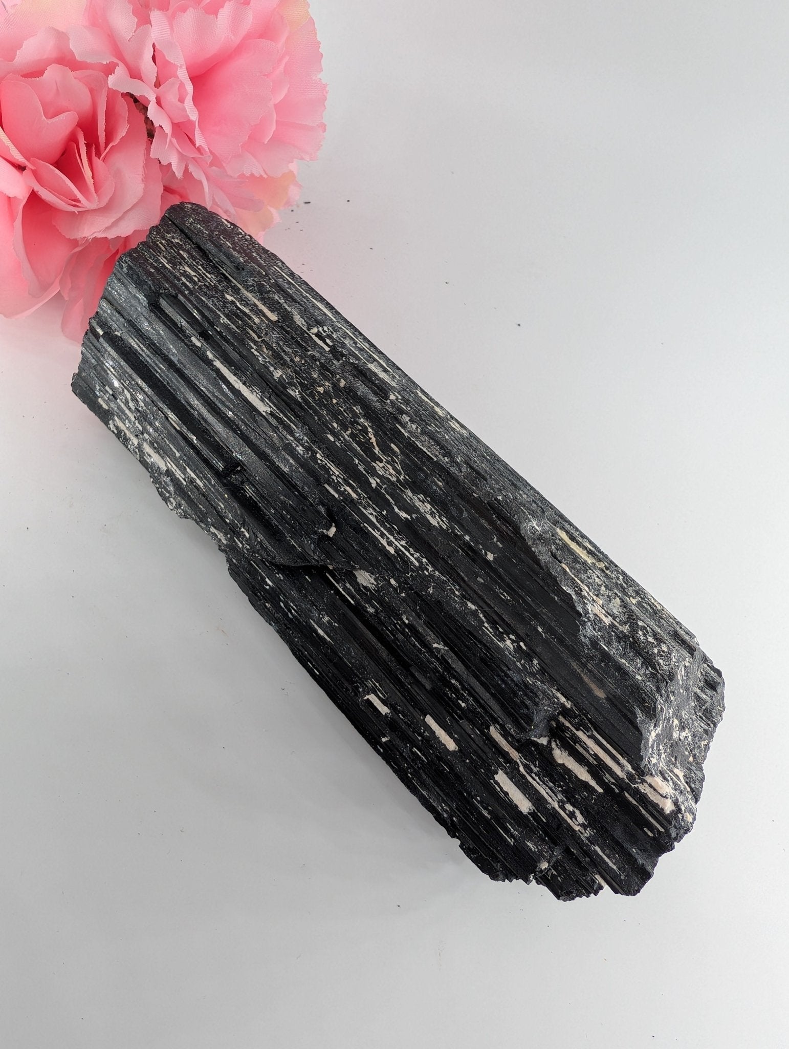 Polished AAA+ Huge Black Tourmaline Crystal - 1548g 200 x 70 x 70mm featuring deep black tone with natural striations - Luna Panther
